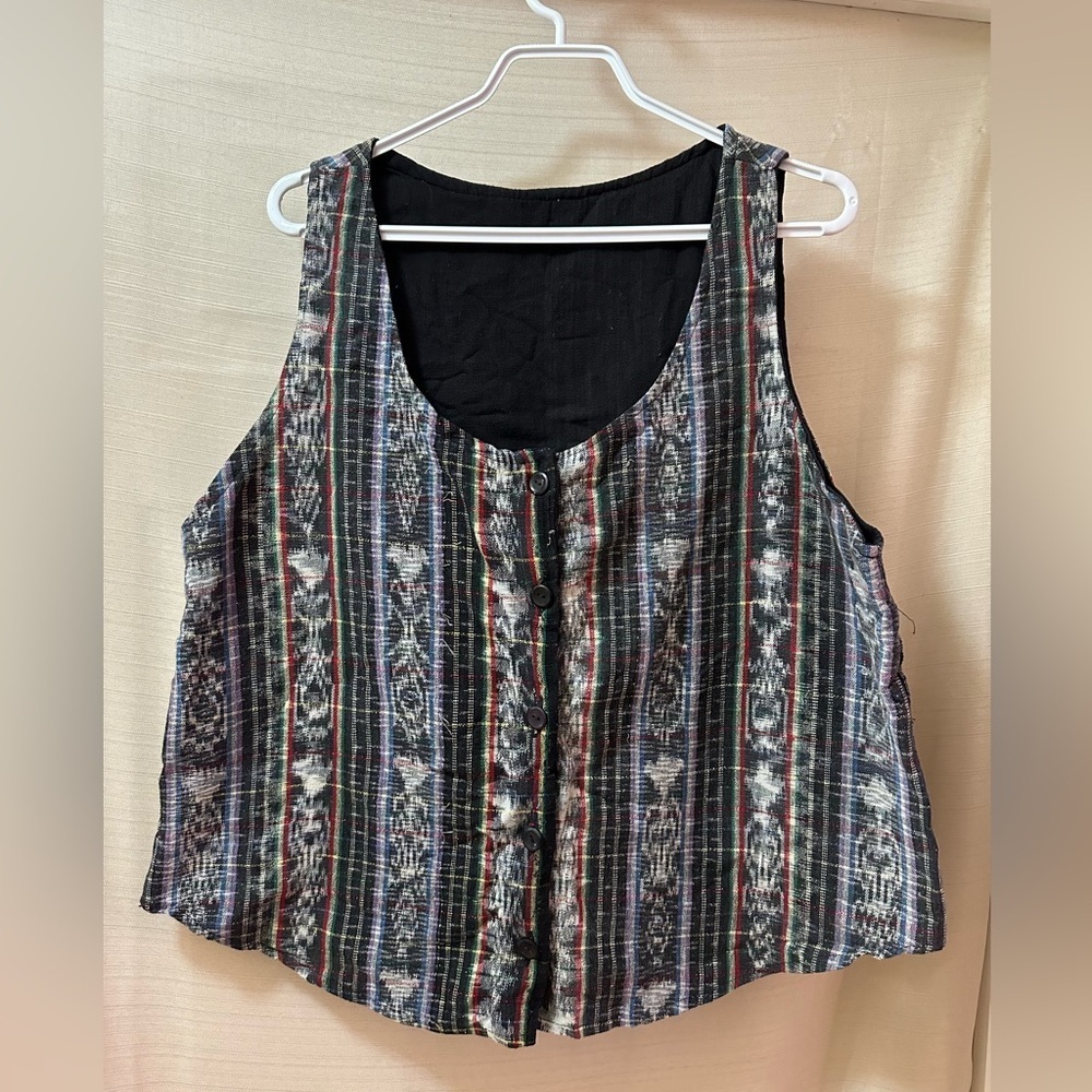 Vintage Flyin’ Mayan Guatemalan Cotton Tribal Boho Button Front Tank Vest Top